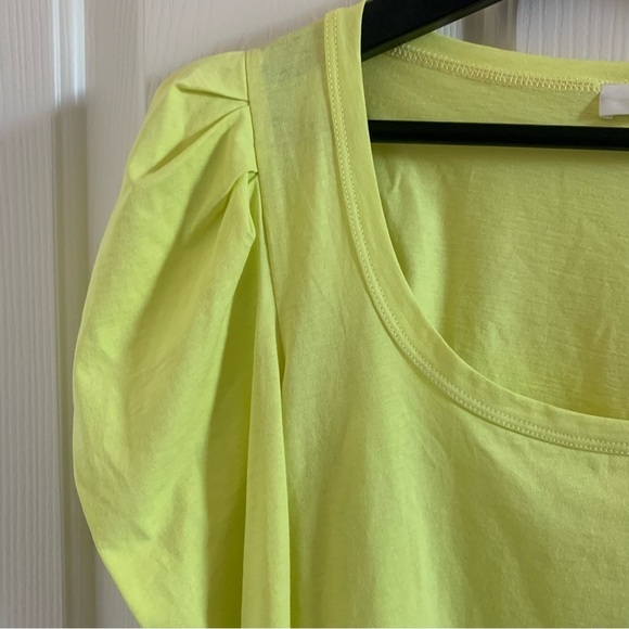 A.L.C. Women Scoop neck puff sleeve tee in neon bright yellow green XS - Picture 3 of 6